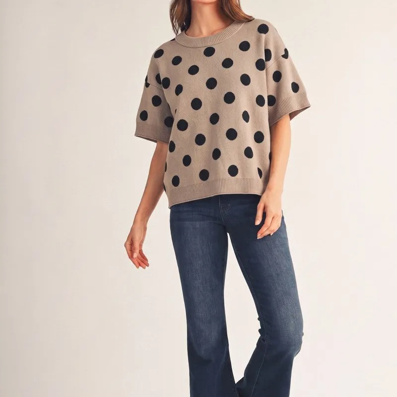 Polka Dot Ribbed Hem Sweater