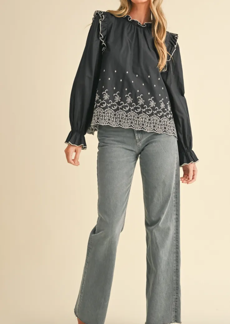 Ruffle Embroidered Top