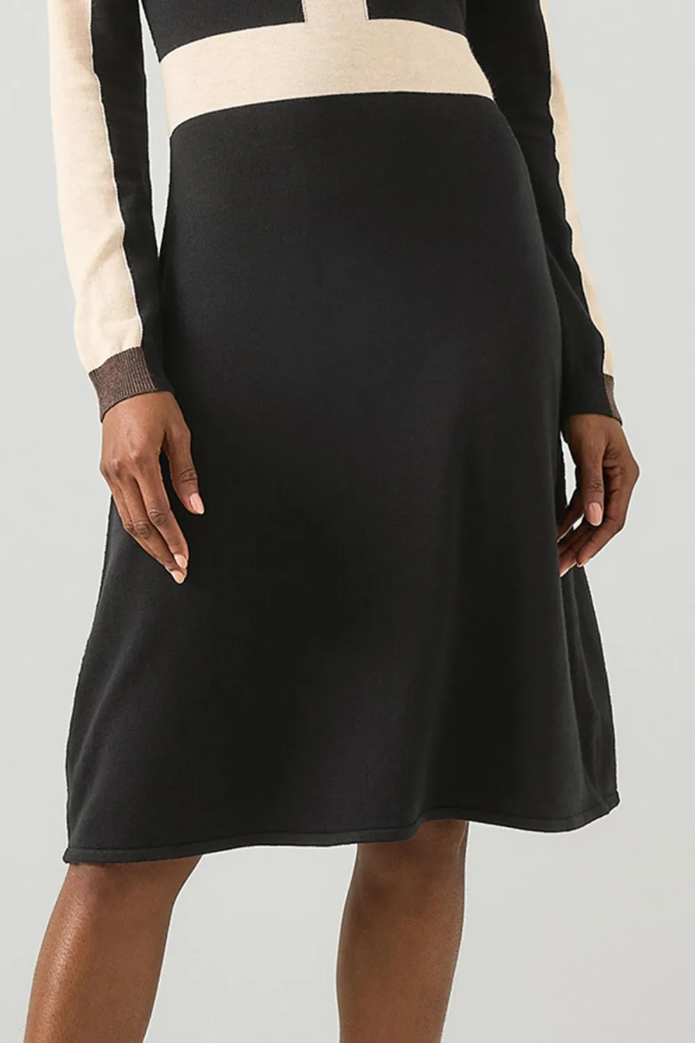 Black Color Block Knit Midi Dress