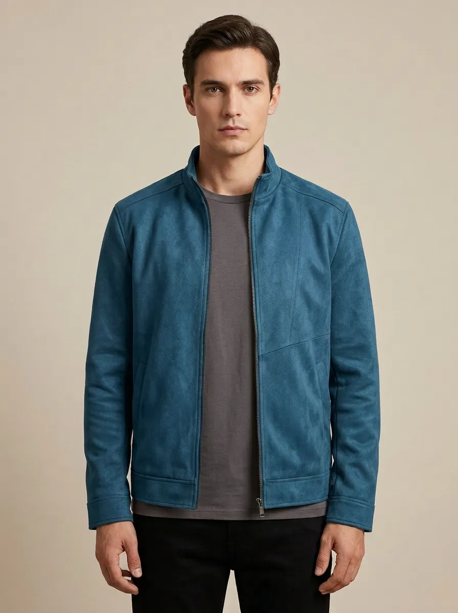 Suede Stand Collar Zip Jacket