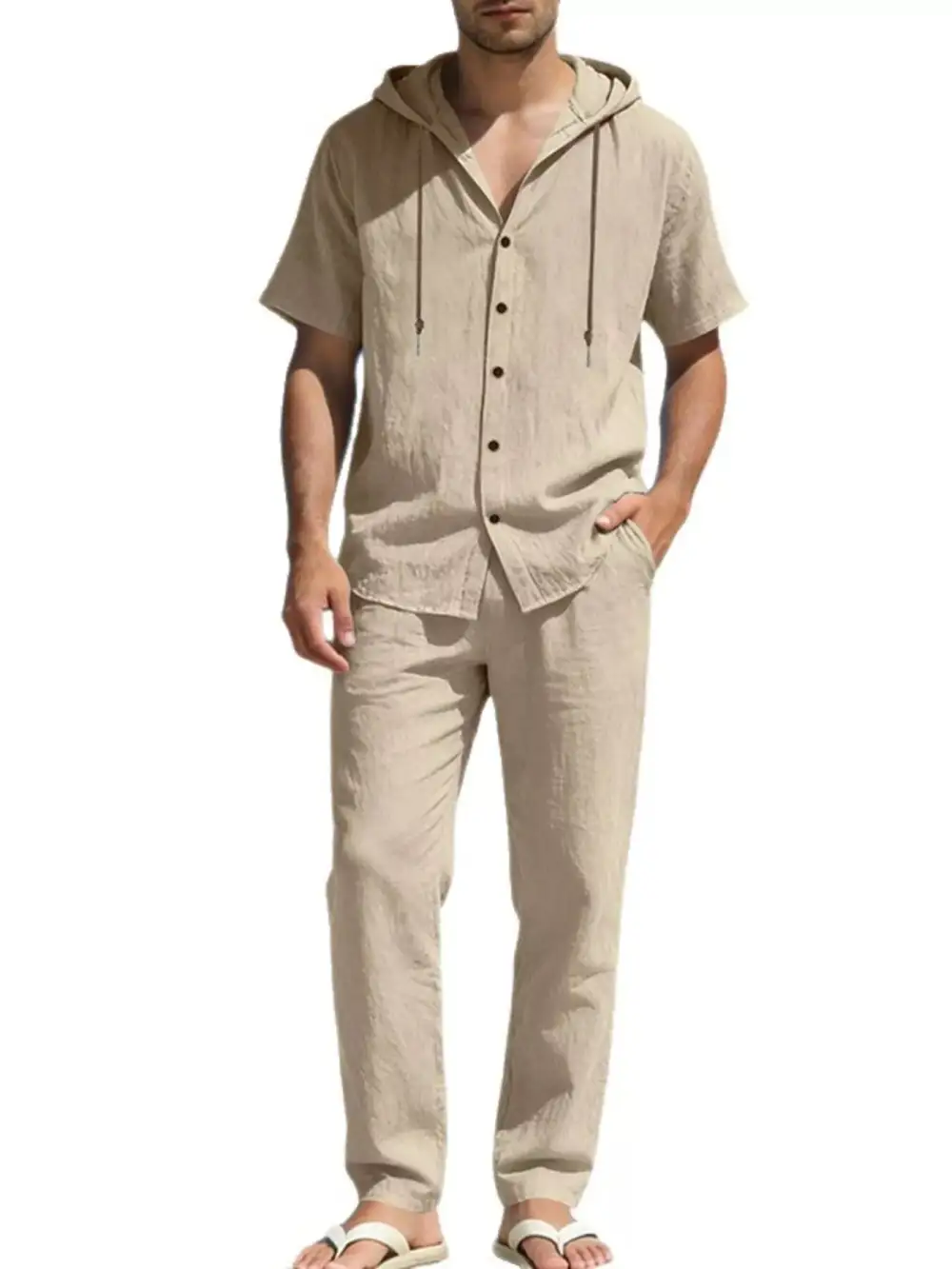 Men's Full Size Button Up Hooded Top