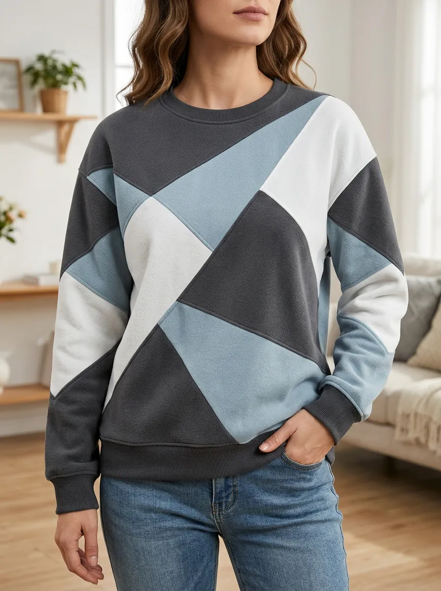 Women's Multi-Color Geometric Panel Sweatshirt Geometric