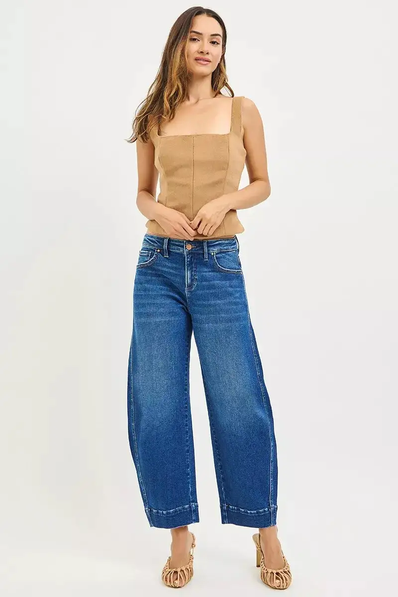 Mid Rise Barrel Leg Denim Jeans