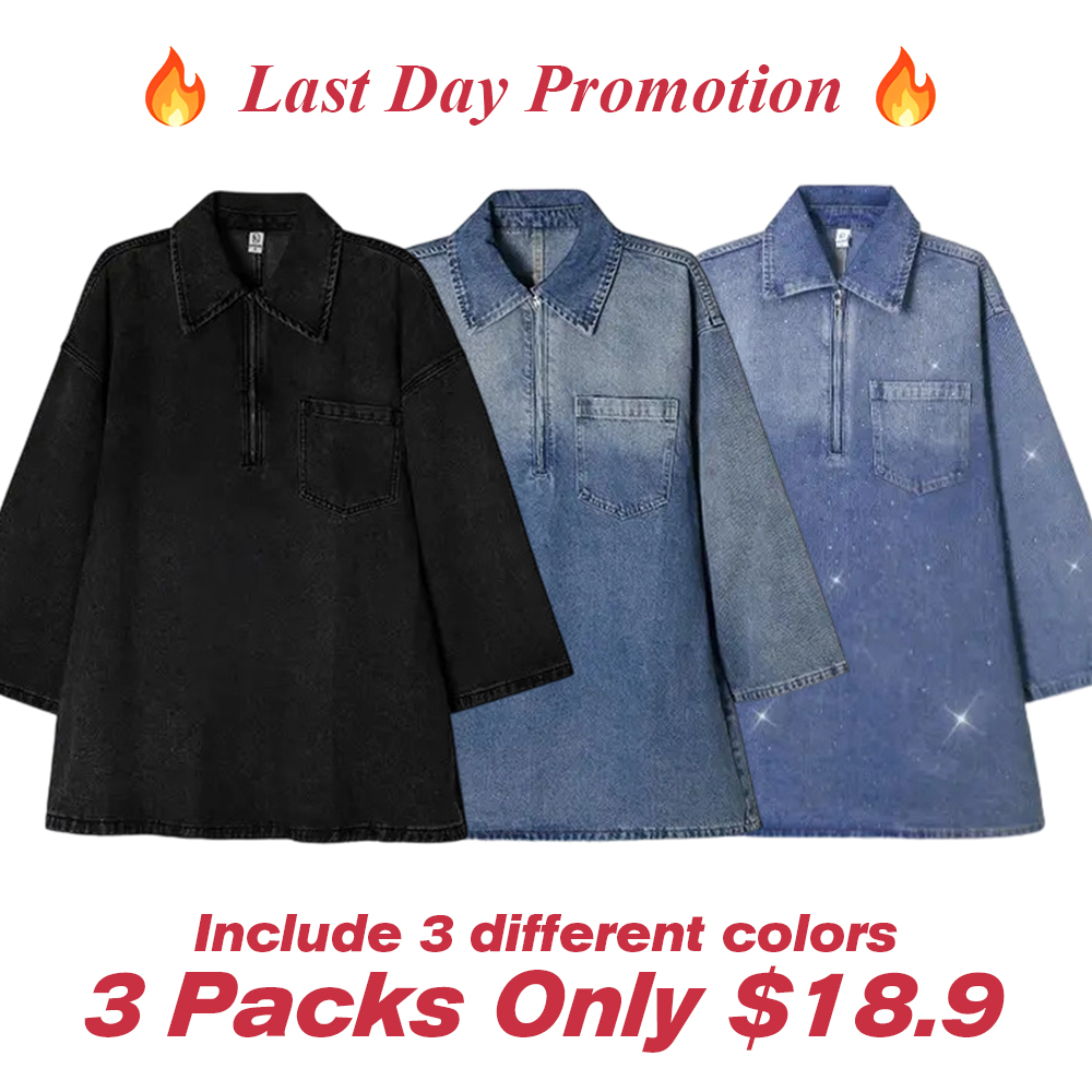 Women's Half-Zip Collared Denim Dress – Clearance Sale, Selling at a Loss!