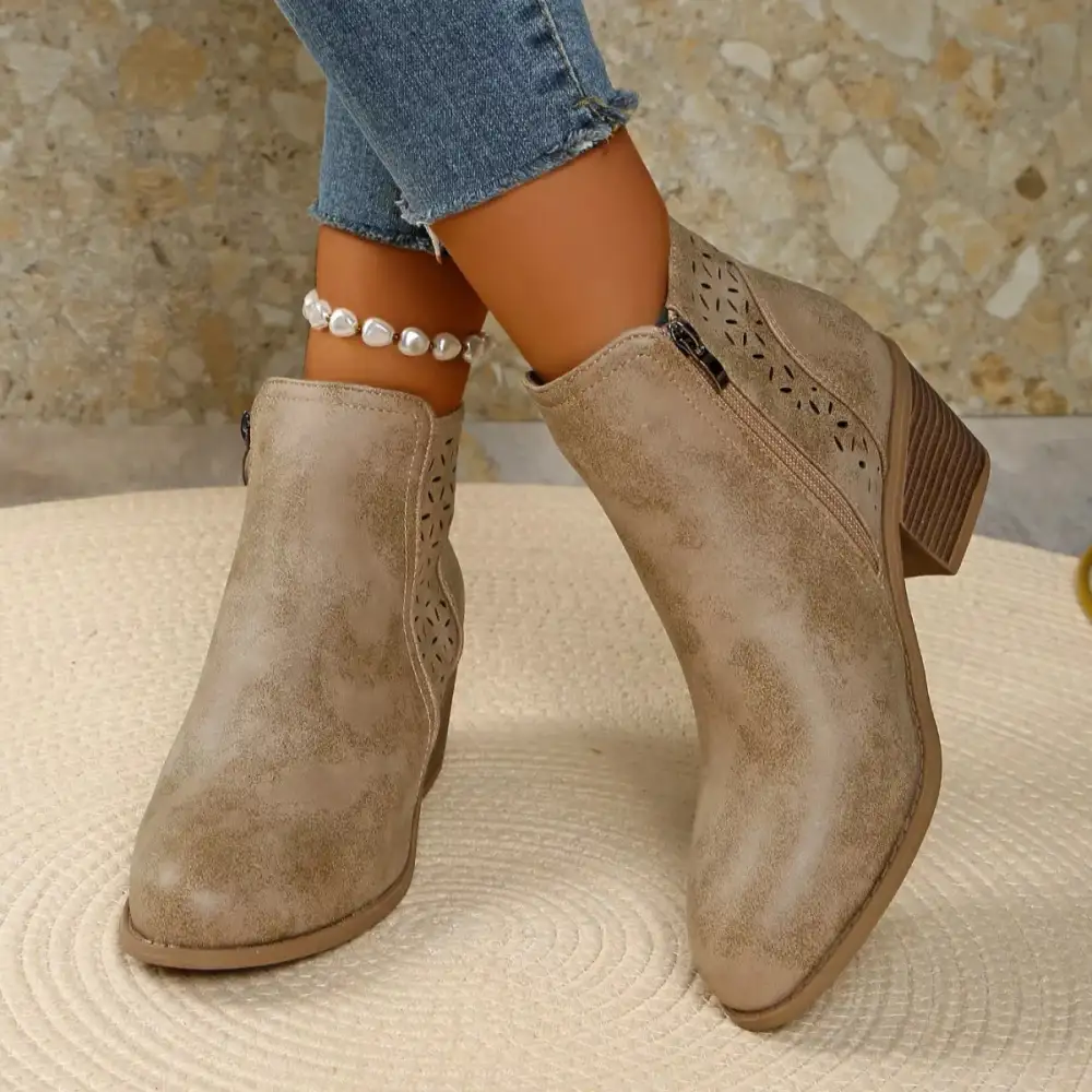 Casual Point Toe Block Heels Boots