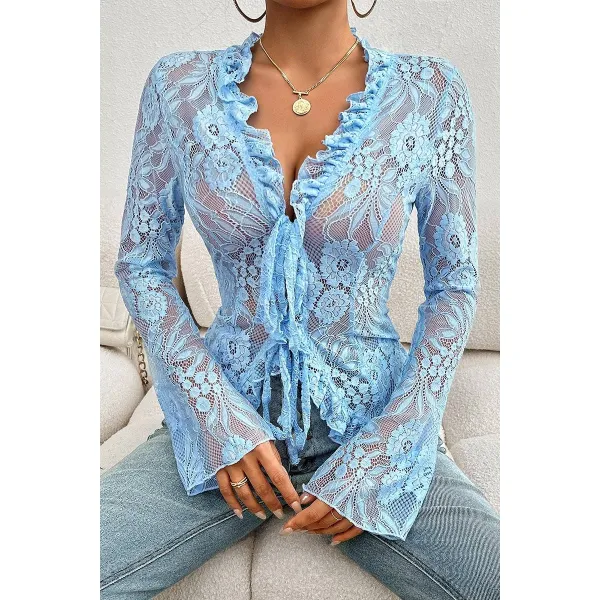 Lace Trim Ruffle Trim Knot Detail Top