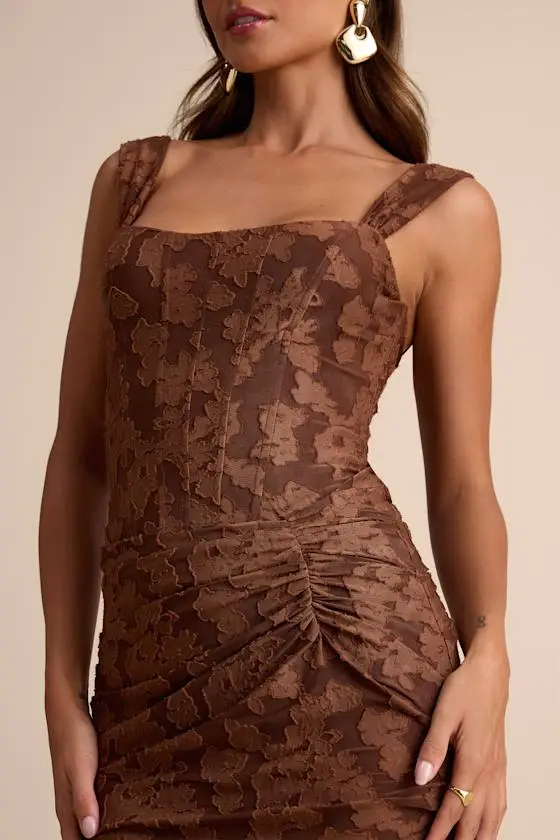 Celeste Yellow Floral Burnout Bustier Maxi Dress