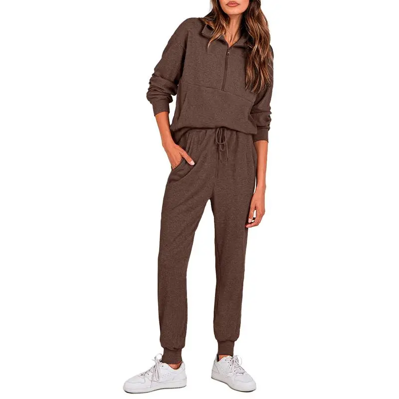 Women'S 2-Piece Sweatpants Set Long Sleeve Half Zip Pullover Sweatshirt & Joggers Pants Comfy Outfits Soft Tracksuit For Yoga Gym Activewear With Front Pocket & Elastic Waistband - Sweatsuit Loose