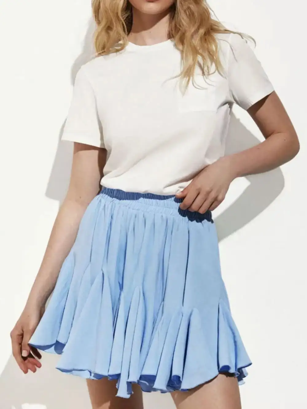 Ruffle Trim Elastic Skirt