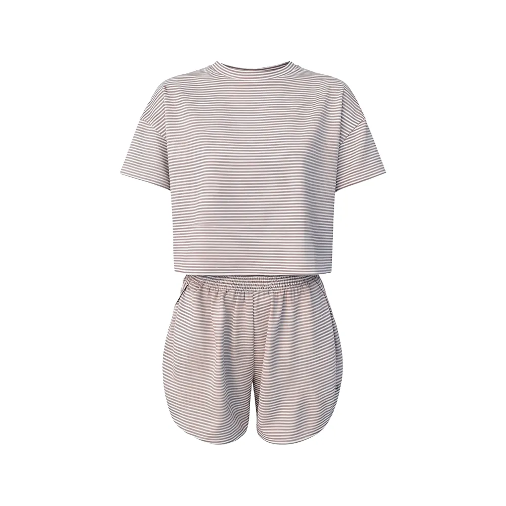 Women's Casual Round Neck T-shirt & Elastic Waist Shorts