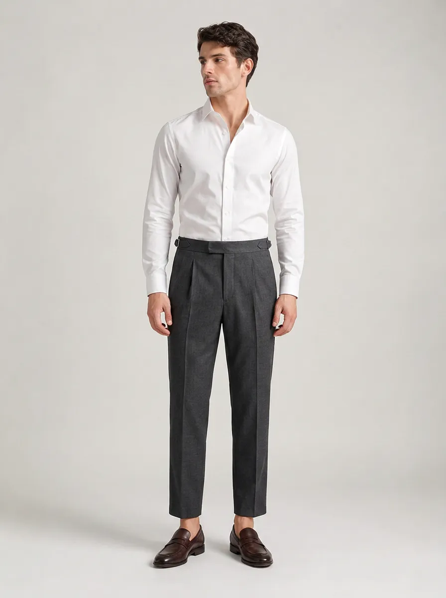 Men's Formal Business Charcoal Pleated Trousers