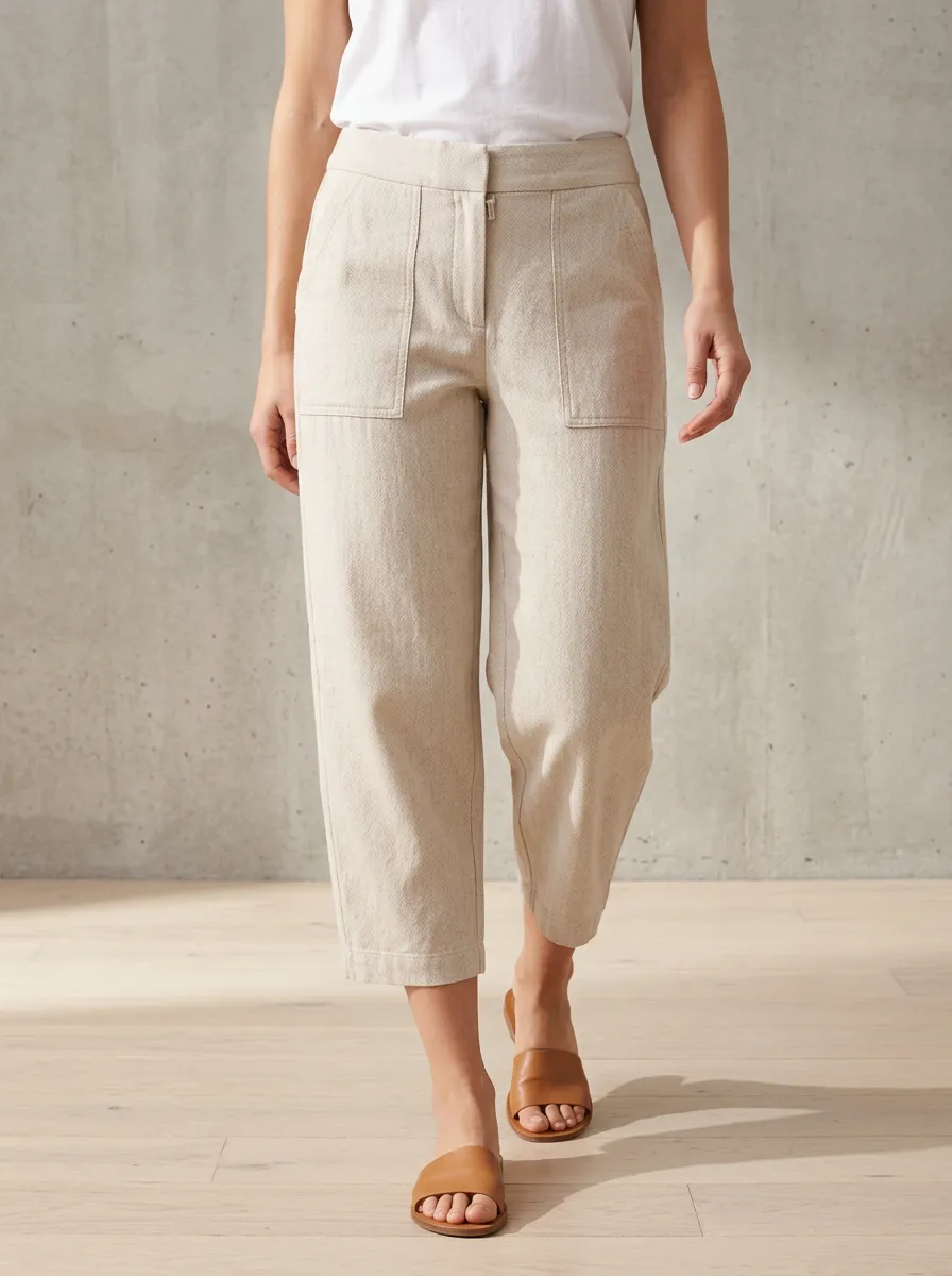 Relaxed Linen Blend Silhouette Women's Cropped Pants