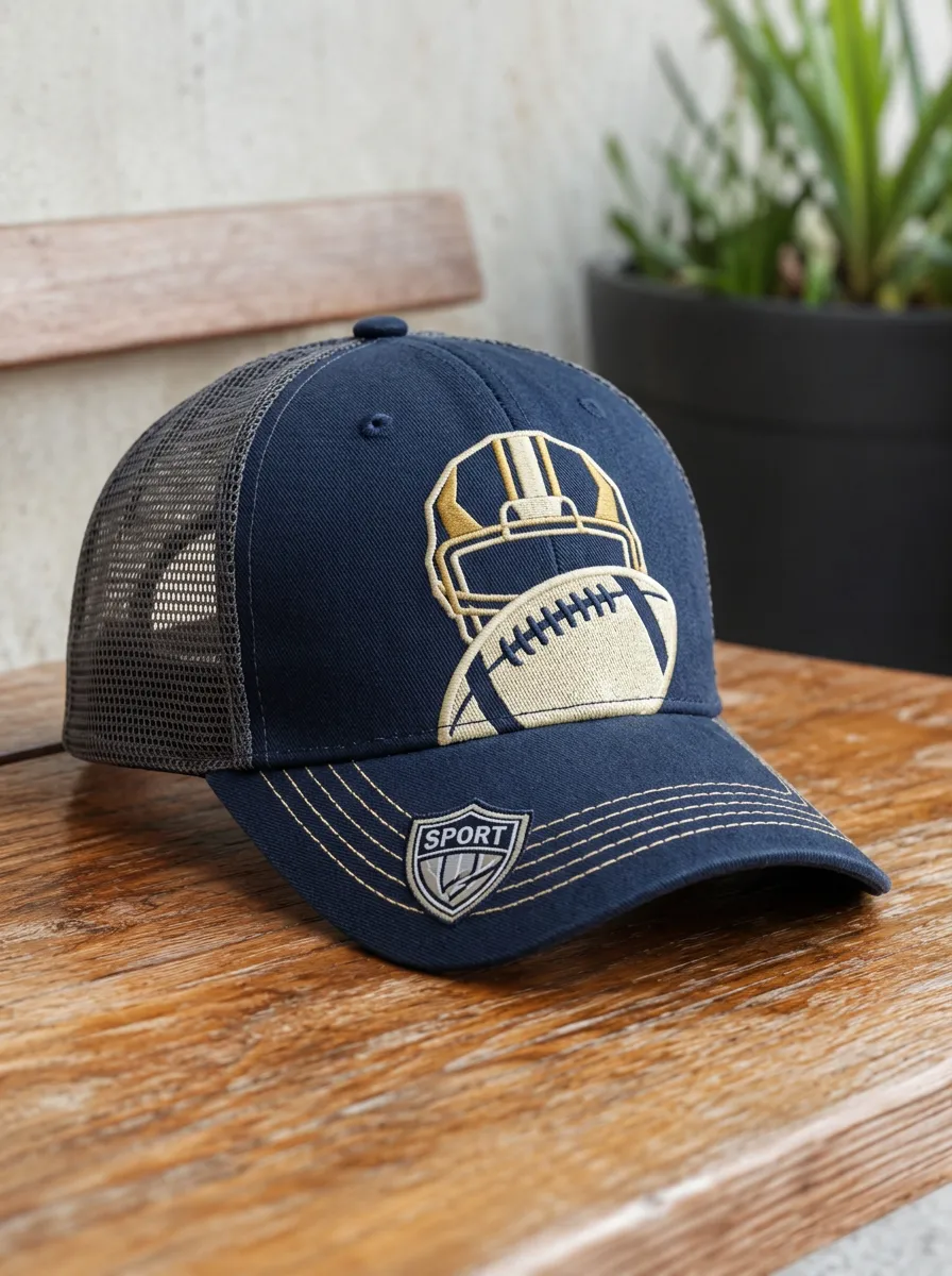 Men's American Football Fan Helmet Ball Embroidered Mesh Trucker Cap