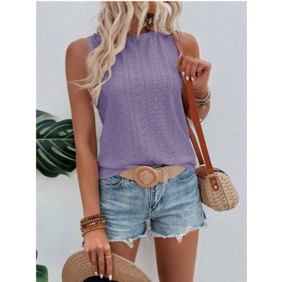 Eyelet Round Neck Tank