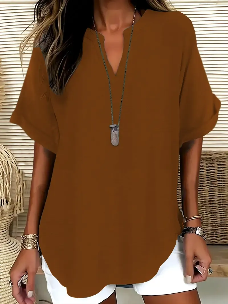 Women's Solid Color Short-Sleeve Shirt