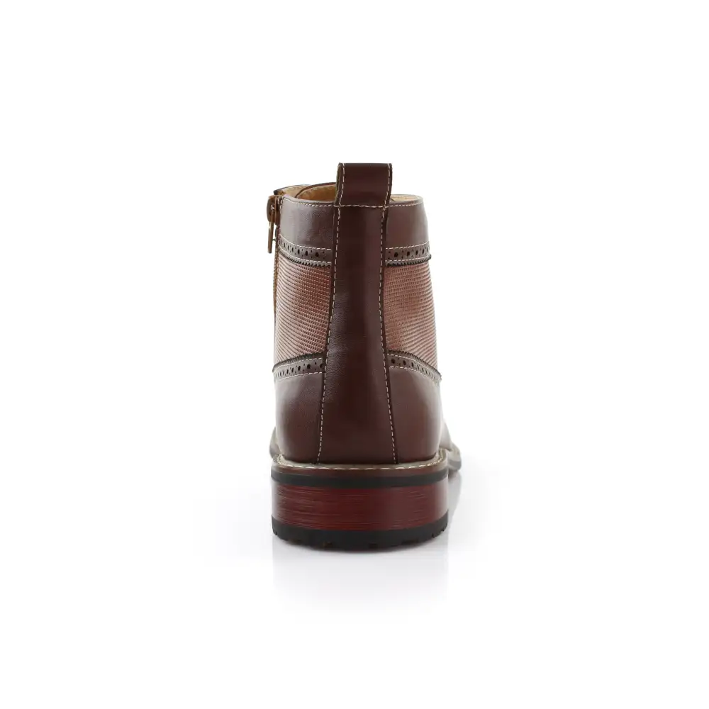 Faux-Leather Embossed Burnished Motorcycle Boots