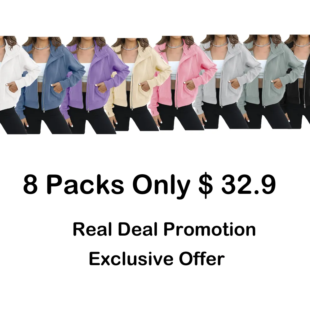 Womens Zip Up Sweatshirts Fleece Lined Collar Crop Hoodie Casual Cotton Long Sleeve Tops with Thumb Hole