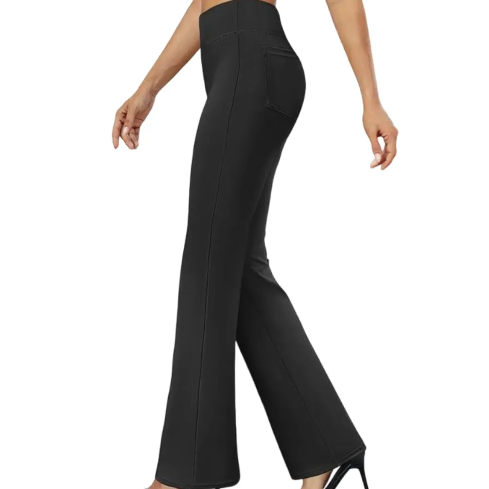 Flex High Waisted Back Side Pocket Slight Flare Work Pants