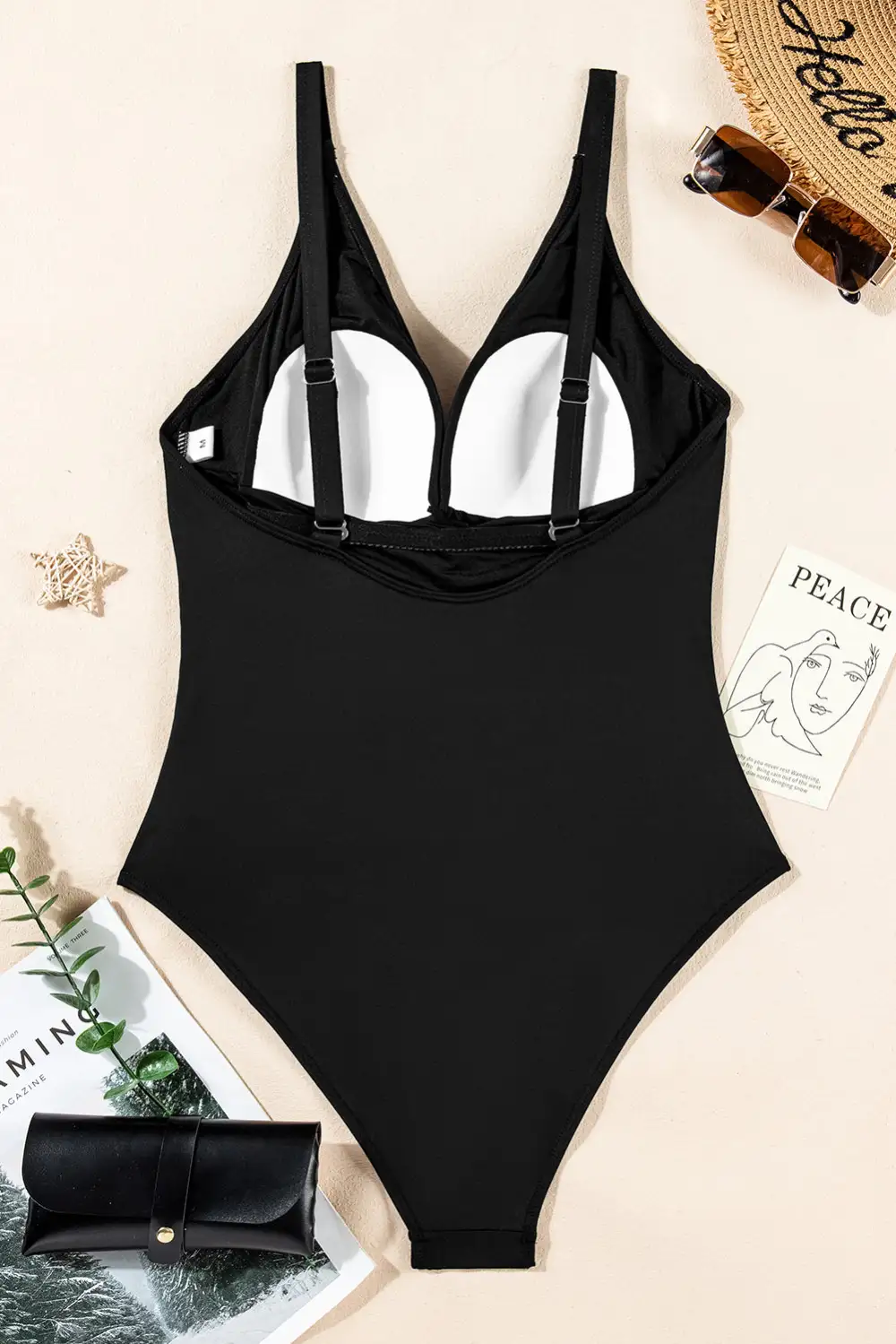 V Neck Twist Ruched One Piece Swimsuit