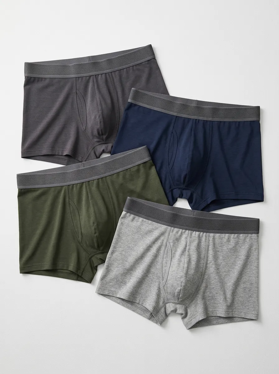 Breathable-Look Cotton Textured Contoured Pouch Men's Boxer Briefs Four-Pack