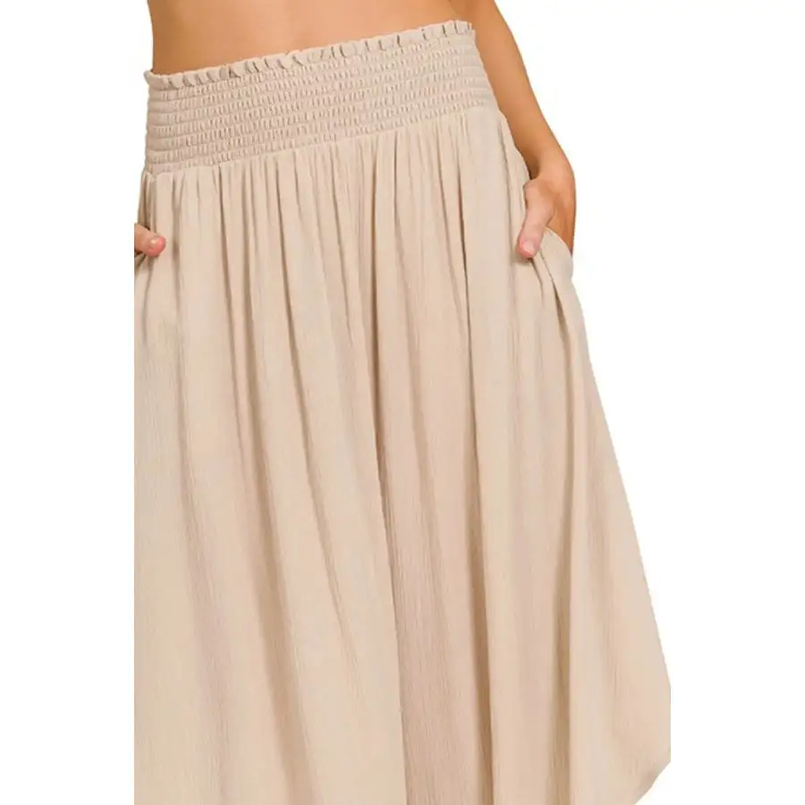Everyday Woven Crinkle Smocked Waist Maxi Skirt W Pockets