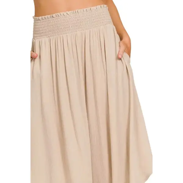 Everyday Woven Crinkle Smocked Waist Maxi Skirt W Pockets