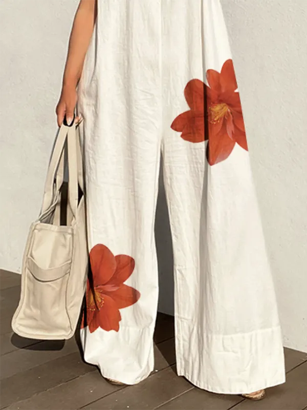 Losse Mouwloze Jumpsuits Met Ronde Hals En Bloemenprint