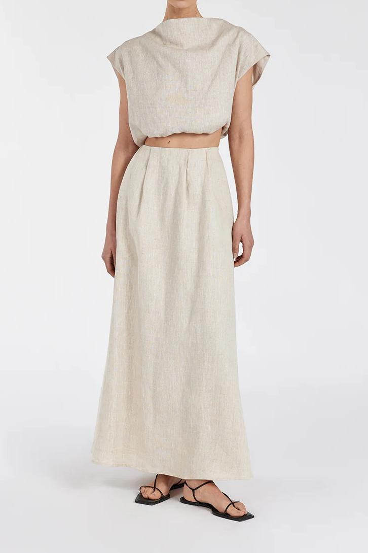NATURAL LINEN MIDI SKIRT