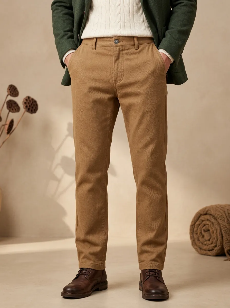 Men's Cold-Weather Herringbone Classic Button Trousers