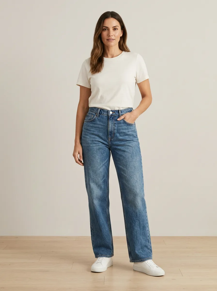 Casual-Profile Mid-Rise Straight-Leg Printed Denim Jeans