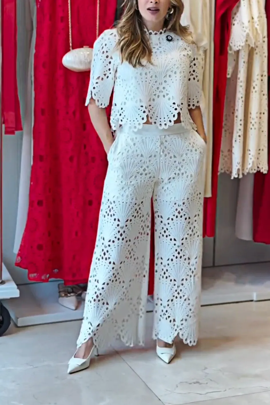 Women'S Hollow Top & Pants Set