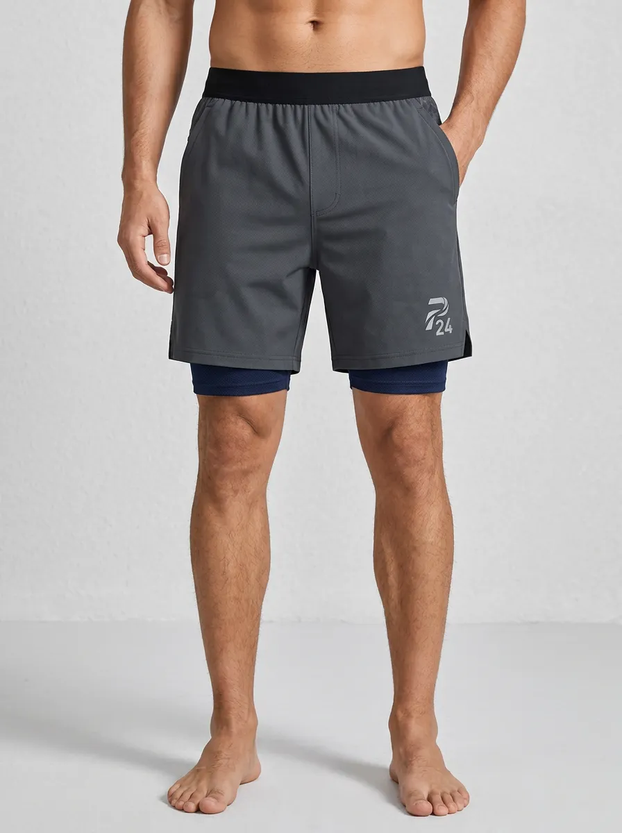 Men's Fitness 24 Logo Printed 2-in-1 Athletic Shorts