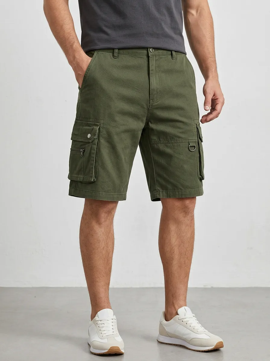 Men's Denim Cargo Shorts with a Belted Waist for Weekend Outfits