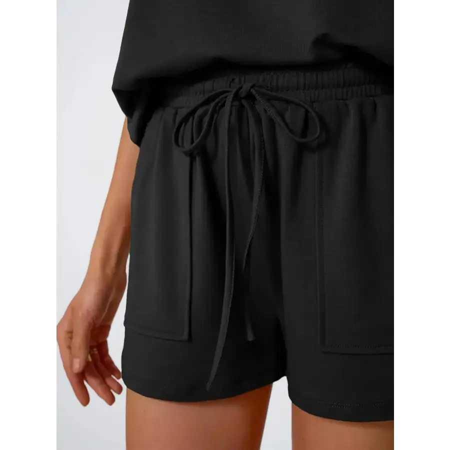 Round Neck Cap Sleeve Top and Shorts Set