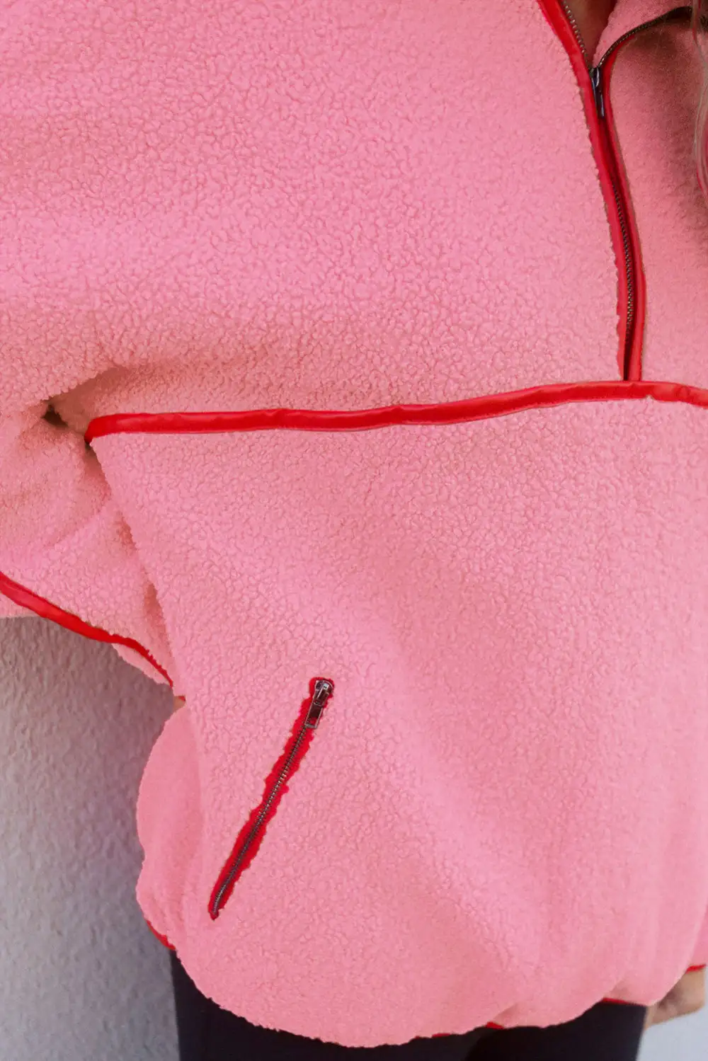 Sherpa Pocket Detail Zip Detail Zip Pullover Sweatshirt