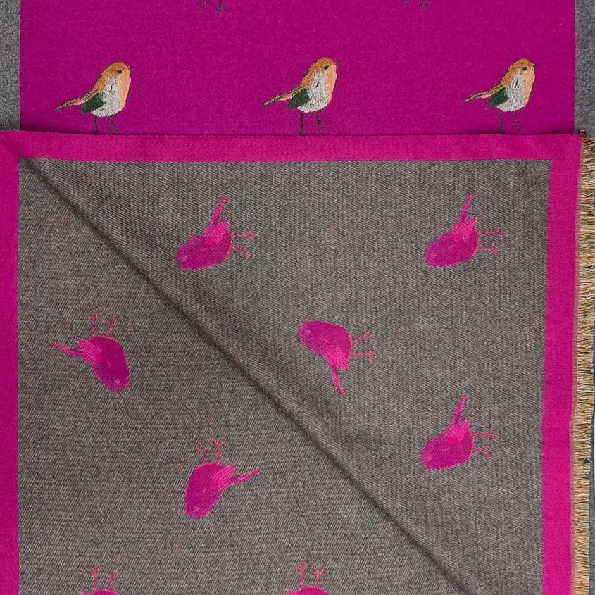 Robin Embroidered Reversible Scarf