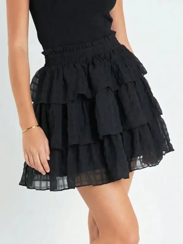 Smocked Waist Ruffle Layered Mini Skirt