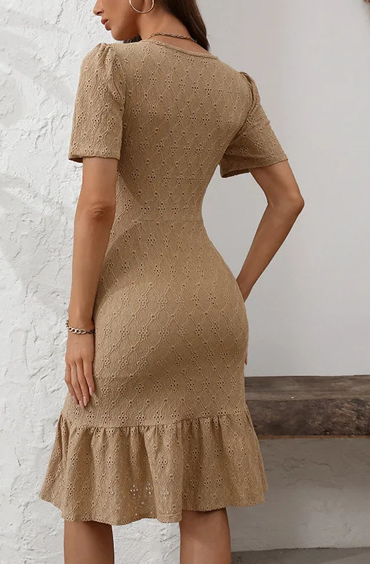 Solid Ruffle Hem Bodycon Dress
