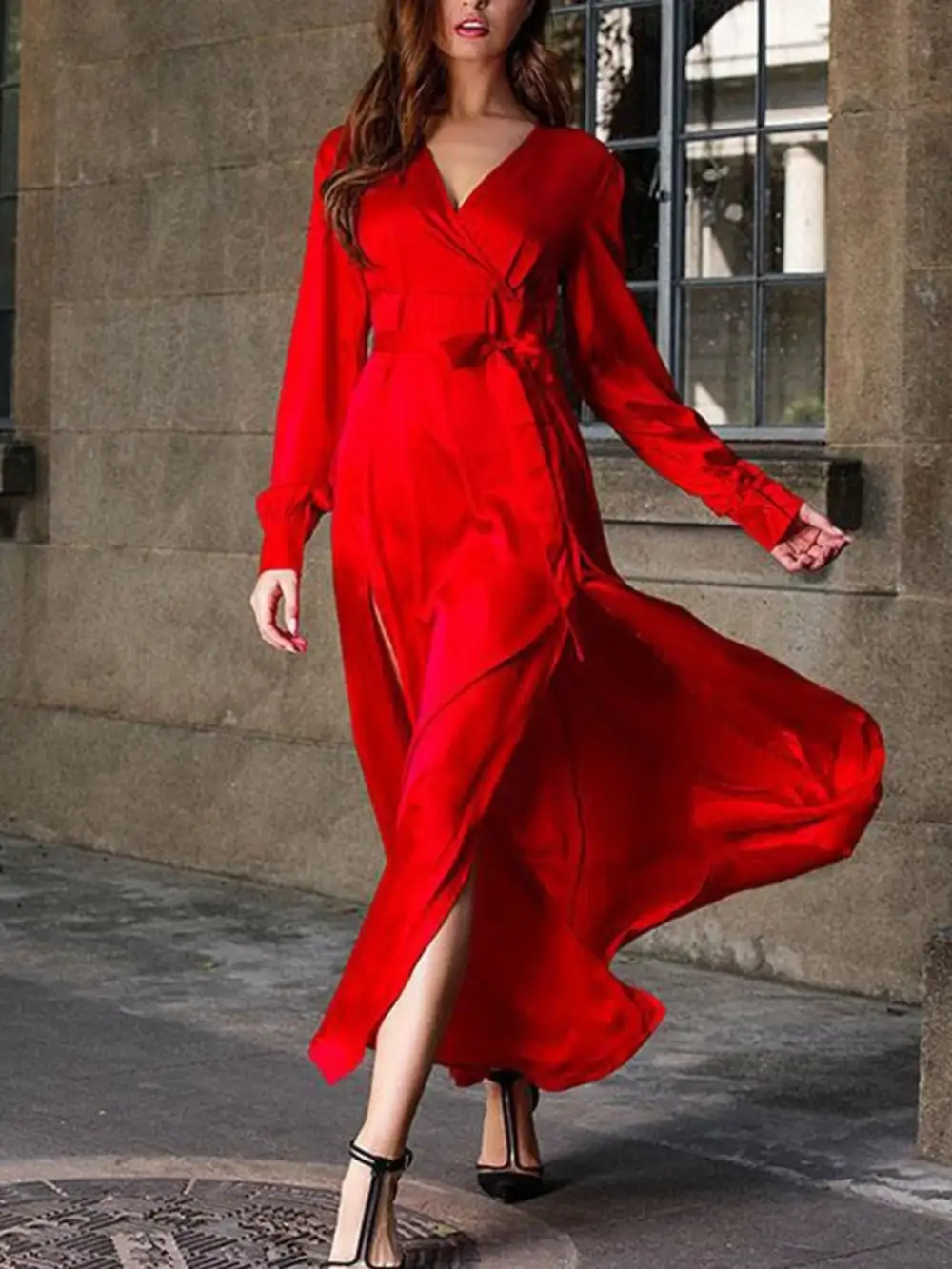 Slit Long Sleeve Maxi Dress