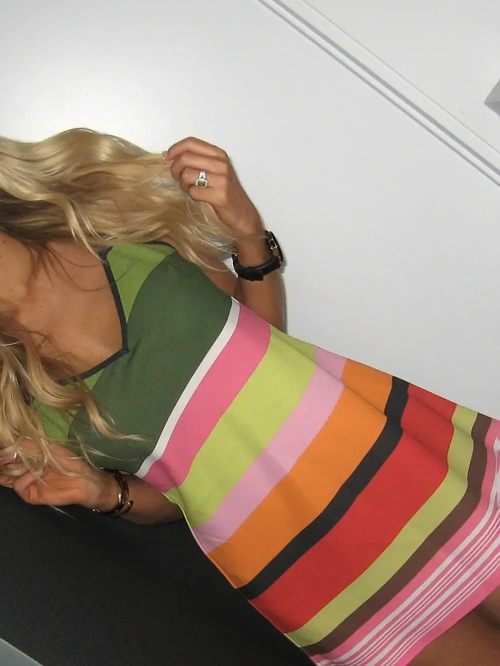 Casual Style Mini Dress Emerald Stripe