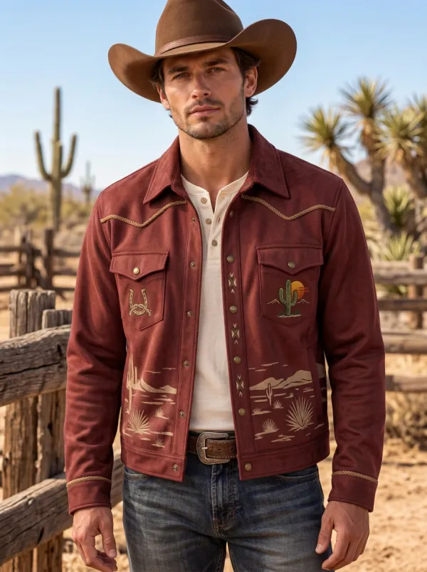 Men's Western Cowboy Horseshoe Horse Cactus Desert Jacket