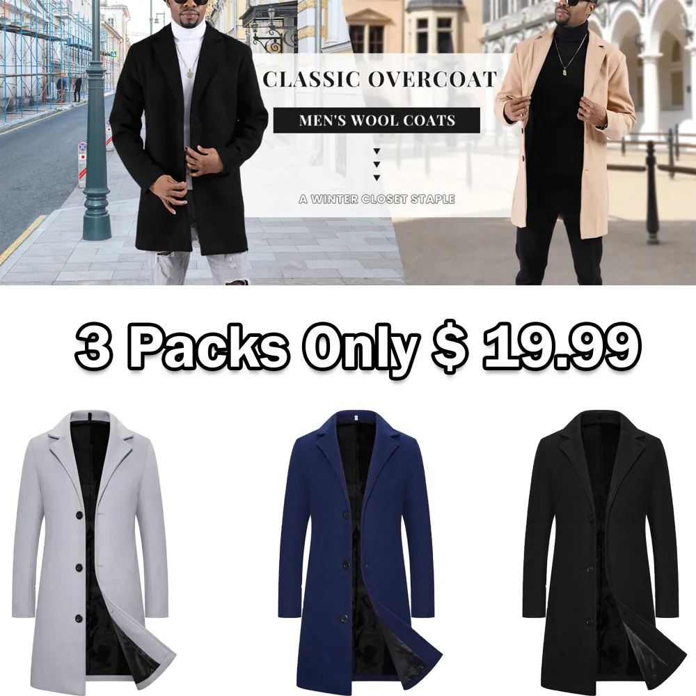 🔥 Men’s Solid Button-Front Lapel Midi Coat – Timeless Style. Clean Lines. Effortlessly Masculine | Limited-Time Winter Sale – Up to 40% OFF!