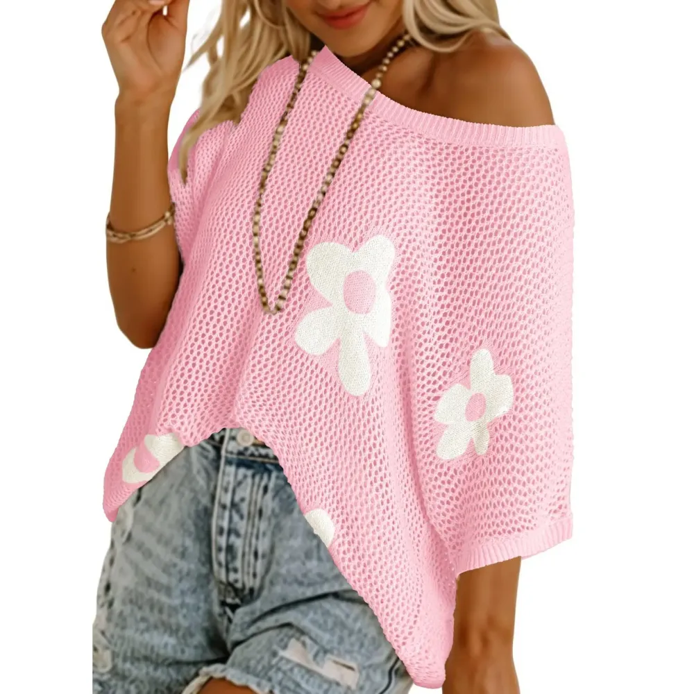 Women's Floral Short-Sleeve Crochet Top