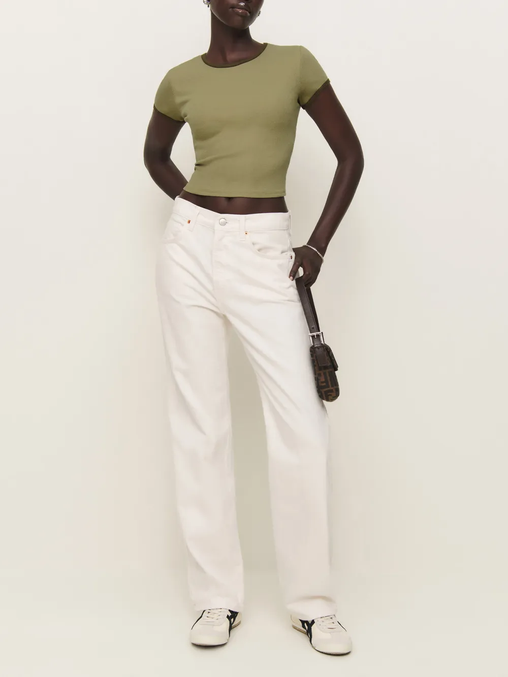 Ribbed Trim Cropped Knit Tee