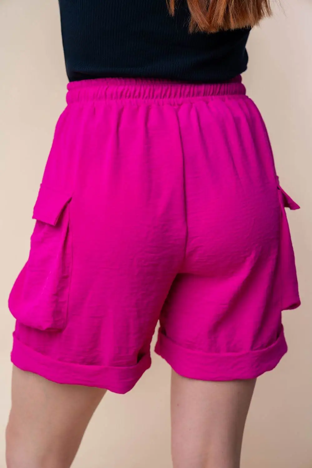 High Waist Drawstring Knit Cargo Shorts