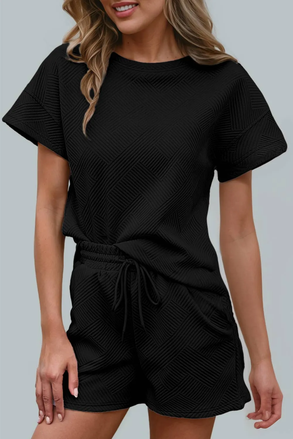 Drawstring Running Textured Two Piece Set