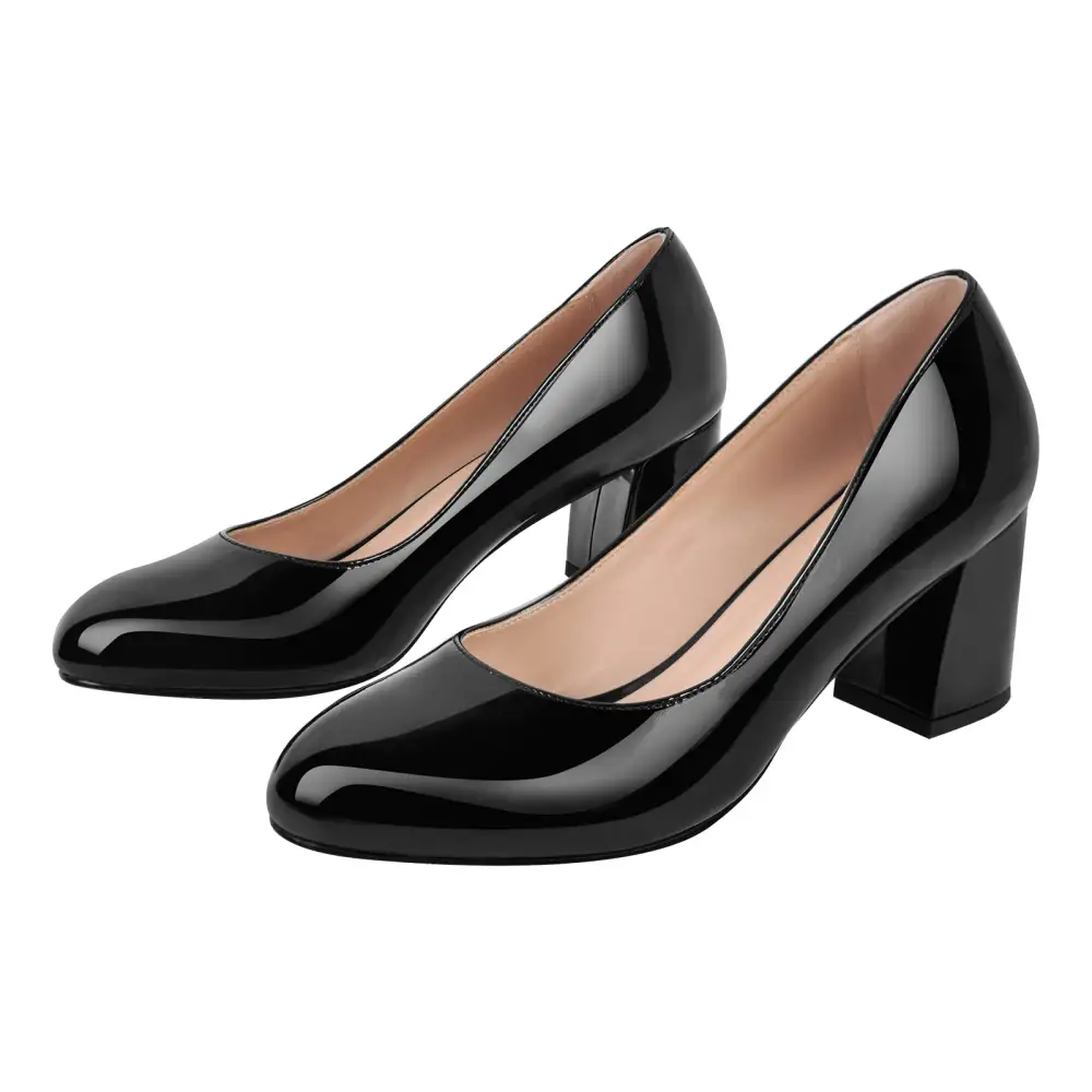 Modern Round Toe Chunky Heel Pumps