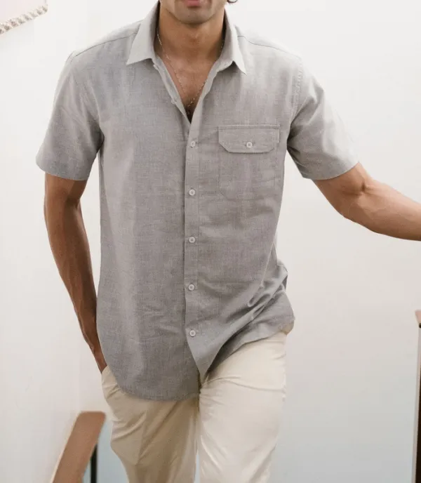 Light Gray Short Sleeve Cotton Shirt
