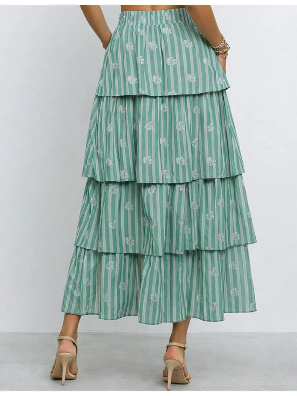 St Patrick Day Shamrock Tiered Ruffle Maxi Skirt
