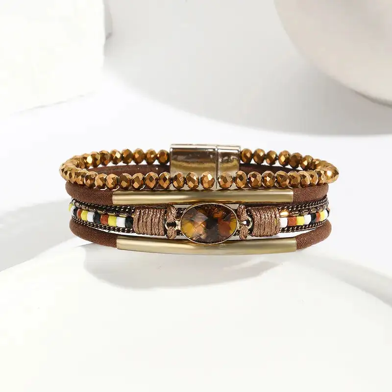 Layered Stone Leather Bracelet